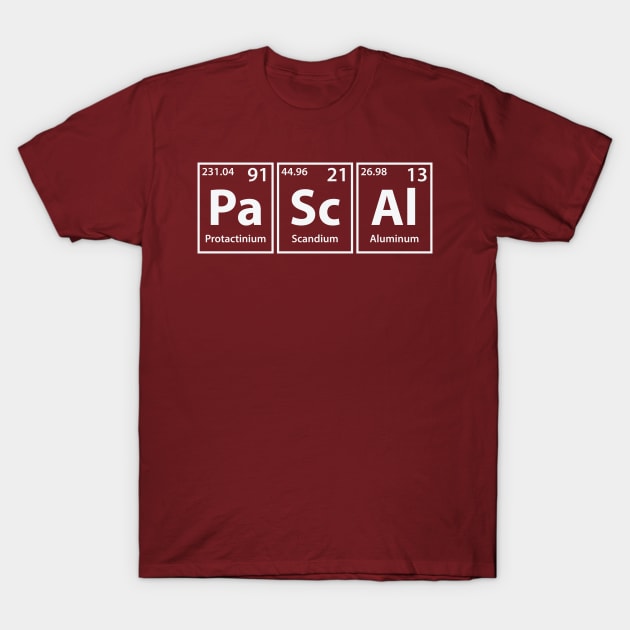 Pascal (Pa-Sc-Al) Periodic Elements Spelling T-Shirt by cerebrands